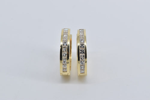 14K 2.60 Ctw Princess Natural Diamond Fashion Hoop Earrings Yellow Gold