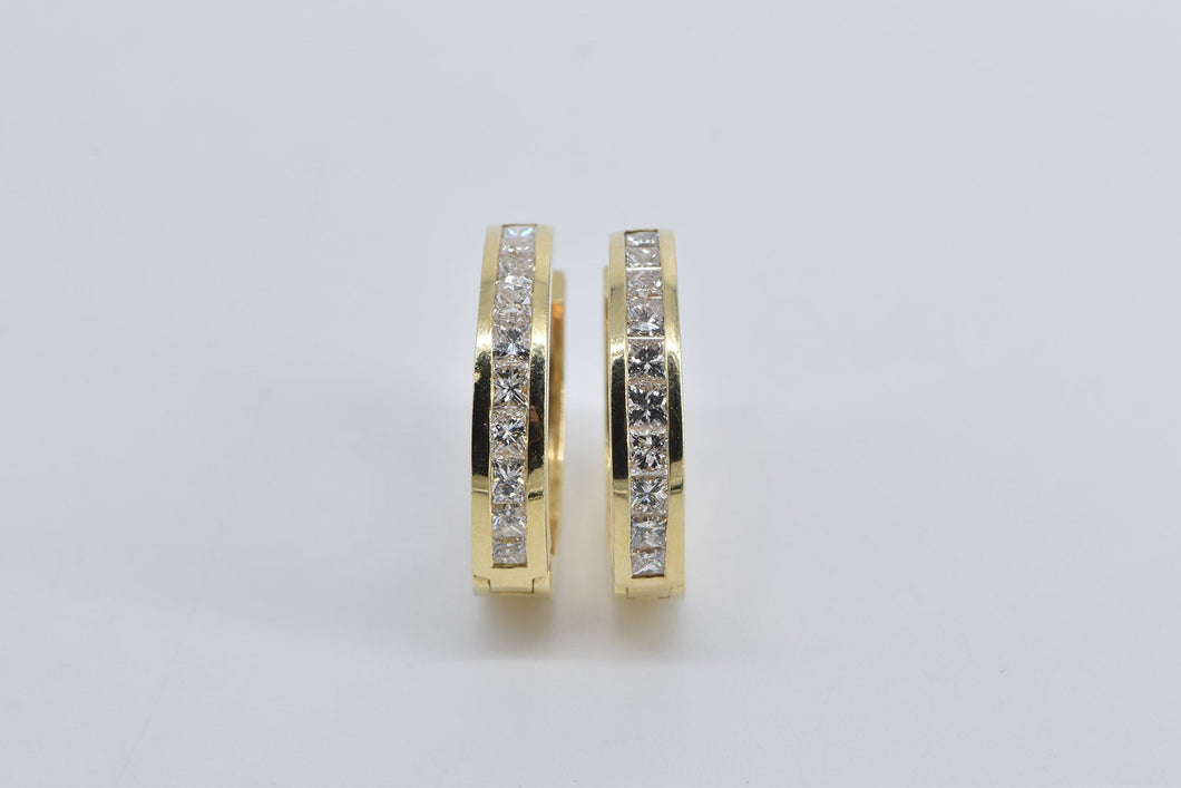 14K 2.60 Ctw Princess Natural Diamond Fashion Hoop Earrings Yellow Gold