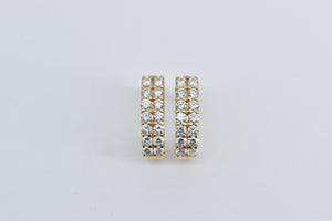 14K 1.75 Ctw Diamond Curved Bar Cluster Statement Earrings Yellow Gold