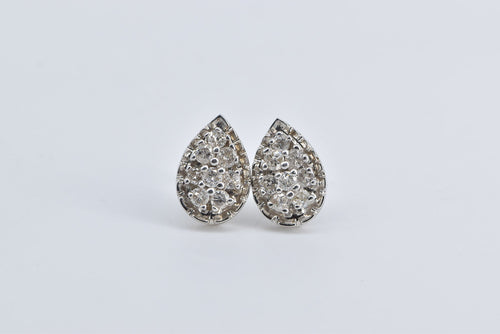 14K 1.00 Ctw Natural Diamond Teardrop Pear Stud Earrings White Gold