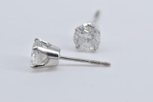 14K 1.01 Ctw Round Natural Diamond Classic Stud Earrings White Gold