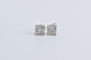 14K Princess Cut Natural Diamond Invis Set Stud Earrings White Gold