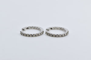 14K 1.00 Ctw Natural Diamond Inside Outside Hoop Earrings White Gold