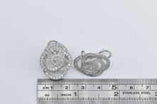 Load image into Gallery viewer, Sterling Silver Pave Encrusted CZ Flower Rose French Clip Earrings