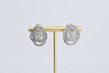 Load image into Gallery viewer, Sterling Silver Pave Encrusted CZ Flower Rose French Clip Earrings