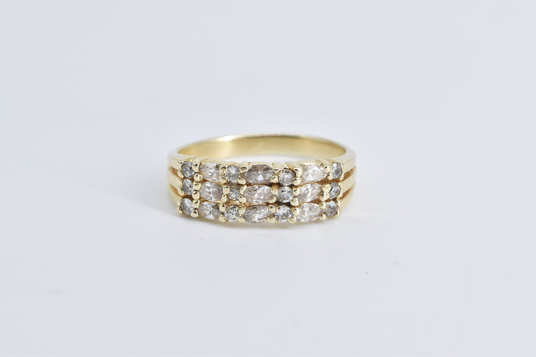 14K 1.00 Ctw Marquise Round Natural Diamond Band Ring Yellow Gold