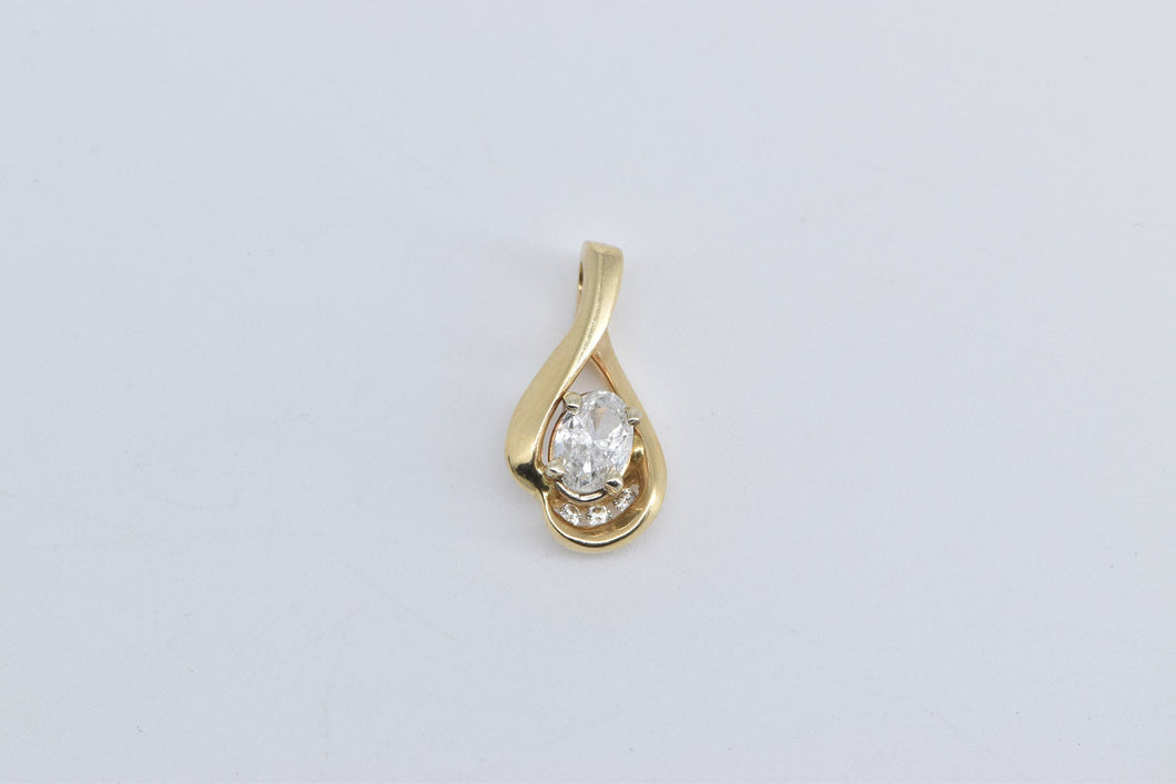 14K 0.50 Ct Oval Natural Diamond Solitaire Wavy Pendant Yellow Gold