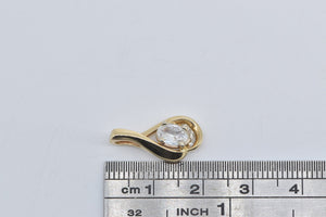 14K 0.50 Ct Oval Natural Diamond Solitaire Wavy Pendant Yellow Gold