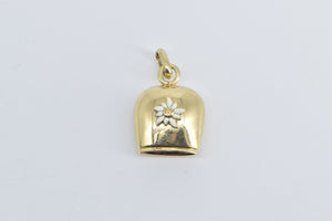 14K Enamel Daisy Flower 3D Articulated Bell Charm/Pendant Yellow Gold