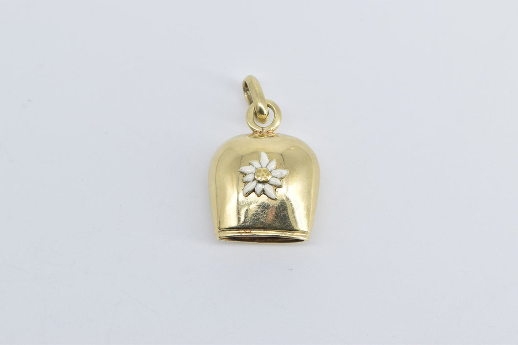 14K Enamel Daisy Flower 3D Articulated Bell Charm/Pendant Yellow Gold