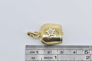 14K Enamel Daisy Flower 3D Articulated Bell Charm/Pendant Yellow Gold