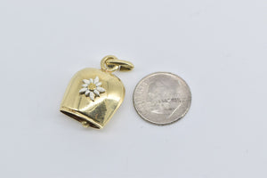 14K Enamel Daisy Flower 3D Articulated Bell Charm/Pendant Yellow Gold