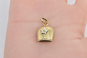 14K Enamel Daisy Flower 3D Articulated Bell Charm/Pendant Yellow Gold