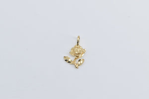 14K Diamond Cut Rose Flower Romantic Motif Charm/Pendant Yellow Gold