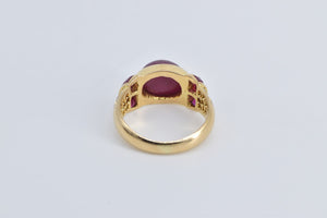 18K Oval Ruby Princess Natural Diamond Vintage Ring Yellow Gold