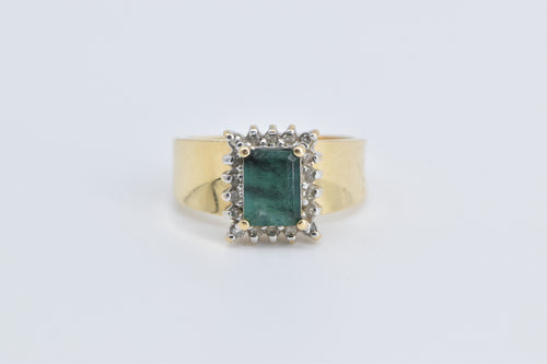 14K Natural Emerald Diamond Halo Statement Ring Yellow Gold