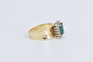 14K Natural Emerald Diamond Halo Statement Ring Yellow Gold