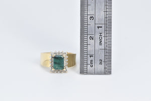 14K Natural Emerald Diamond Halo Statement Ring Yellow Gold