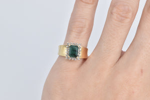 14K Natural Emerald Diamond Halo Statement Ring Yellow Gold