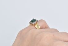 Load image into Gallery viewer, 14K Natural Emerald Diamond Halo Statement Ring Yellow Gold