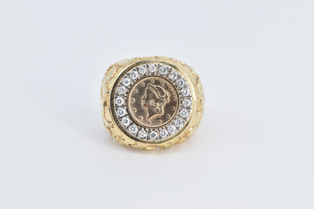 14K 1849-O Gold $1 Coin Natural Diamond Nugget Ring Yellow Gold