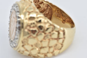 14K 1849-O Gold $1 Coin Natural Diamond Nugget Ring Yellow Gold