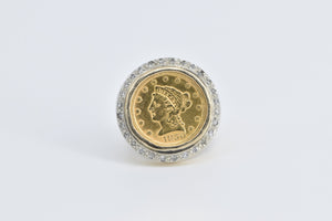 14K 1850-O $2.50 Liberty Head Coin Diamond Ring Yellow Gold