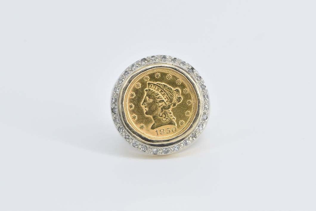 14K 1850-O $2.50 Liberty Head Coin Diamond Ring Yellow Gold