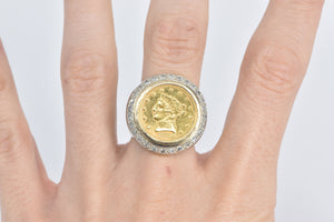 14K 1850-O $2.50 Liberty Head Coin Diamond Ring Yellow Gold