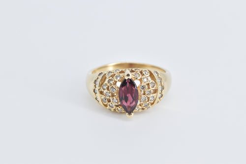 14K Garnet Natural Diamond Encrusted Statement Ring Yellow Gold