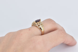 14K Garnet Natural Diamond Encrusted Statement Ring Yellow Gold