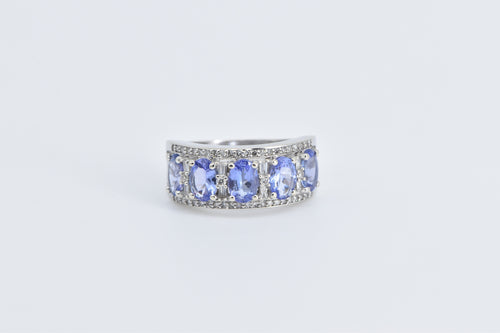 14K Oval Tanzanite Natural Diamond Statement Band Ring White Gold