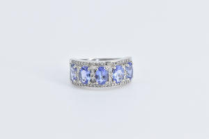 14K Oval Tanzanite Natural Diamond Statement Band Ring White Gold