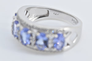 14K Oval Tanzanite Natural Diamond Statement Band Ring White Gold