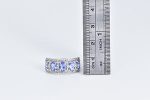 14K Oval Tanzanite Natural Diamond Statement Band Ring White Gold