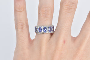 14K Oval Tanzanite Natural Diamond Statement Band Ring White Gold