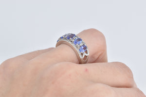 14K Oval Tanzanite Natural Diamond Statement Band Ring White Gold