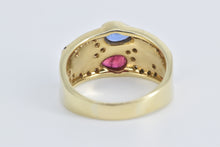 Load image into Gallery viewer, 14K Pear Natural Ruby Sapphire Diamond Enamel Ring Yellow Gold