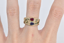 Load image into Gallery viewer, 14K Pear Natural Ruby Sapphire Diamond Enamel Ring Yellow Gold