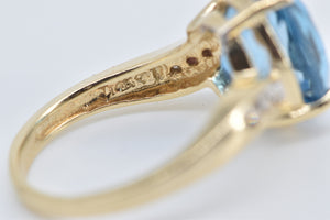 14K Oval Blue Topaz Diamond Bypass Cocktail Ring Yellow Gold