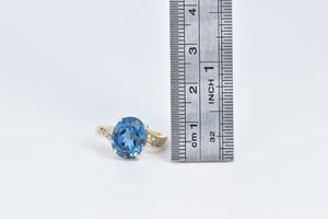 14K Oval Blue Topaz Diamond Bypass Cocktail Ring Yellow Gold