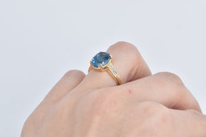 14K Oval Blue Topaz Diamond Bypass Cocktail Ring Yellow Gold