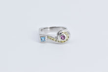 Load image into Gallery viewer, 14K Aquamarine Tourmaline Diamond Question Mark Ring White Gold