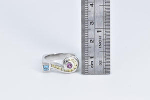 14K Aquamarine Tourmaline Diamond Question Mark Ring White Gold