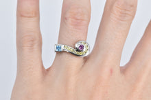 Load image into Gallery viewer, 14K Aquamarine Tourmaline Diamond Question Mark Ring White Gold