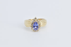 14K Pear Tanzanite Diamond Halo Statement Ring Yellow Gold