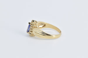 14K Pear Tanzanite Diamond Halo Statement Ring Yellow Gold