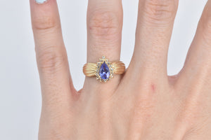 14K Pear Tanzanite Diamond Halo Statement Ring Yellow Gold