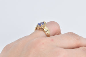 14K Pear Tanzanite Diamond Halo Statement Ring Yellow Gold