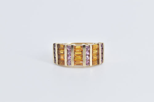 14K Pink Topaz Baguette Citrine Statement Band Ring Yellow Gold